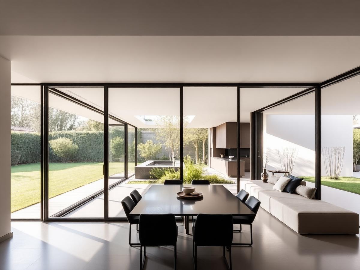 Villa contemporanea con grandi vetrate scorrevoli in alluminio